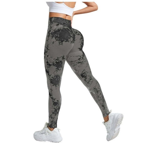 GEWSEY Tie Dye Lifting Leggings for Women Fitness Yoga Seamless Scrunch High Waisted Leggings (Dark Gray, S)