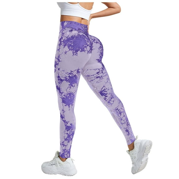 GEWSEY Tie Dye Lifting Leggings for Women Fitness Yoga Seamless Scrunch High Waisted Leggings (Light Purple, L)