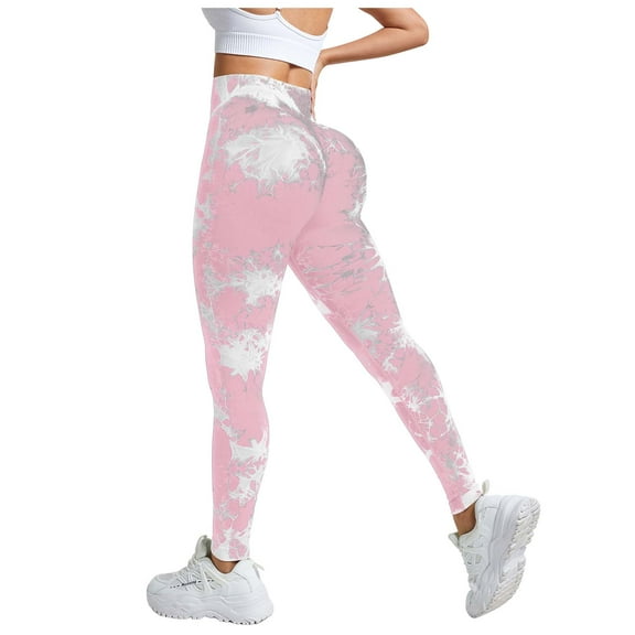 GEWSEY Tie Dye Lifting Leggings for Women Fitness Yoga Seamless Scrunch High Waisted Leggings (Pink, S)