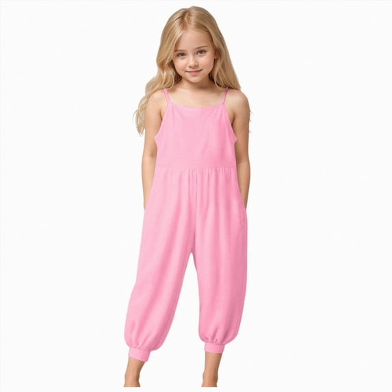 GEWSEY Toddler Girls Sleeveless Jumpsuits Spaghetti Strap Romper Clothes Long Pants with Pockets 3-4 Years Pink
