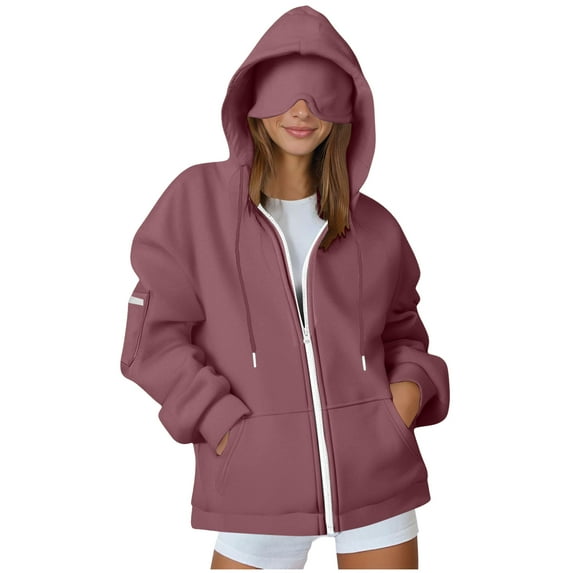 GEWSEY Travel Hoodie With Eye Mask,Comfortable Airplane Hideout Hoodies with Hidden Pockets,Blanket Comfort Hoodie for Women Men (Brick Red, XL)