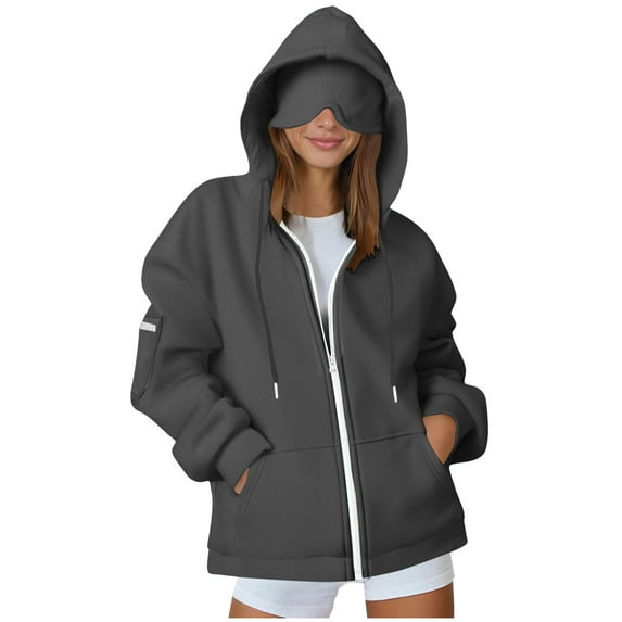 GEWSEY Travel Hoodie With Eye Mask,Comfortable Airplane Hideout Hoodies with Hidden Pockets,Blanket Comfort Hoodie for Women Men (Dark Gray, XL)