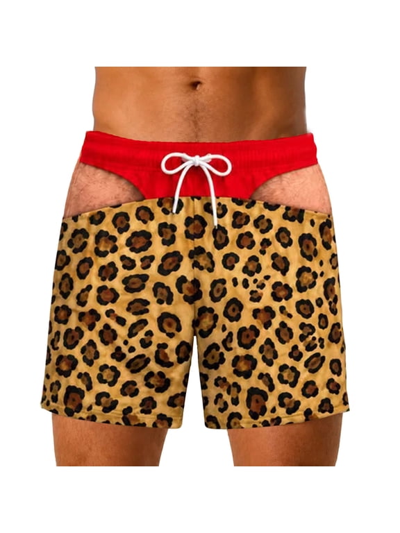 Trunks Funny Swim for Men Quick Dry Men‘s Cheeky Swimsuit with 3D Prank Print Lightweight Beach Shorts for Pool Party (Khaki, XL)