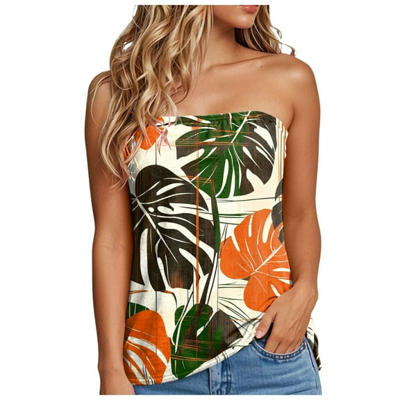 GEWSEY Tube Tops for Women Floral Printed Summer Beach Vacation Outfits 2025 Ttrendy Fashion (Green, S)