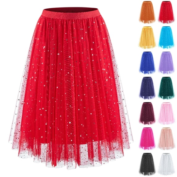 GEWSEY Tulle Skirts for Women Elastic Waist Dancing Skirt Mesh Tulle Above Knee Skirts (Navy, L)