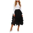 thumbnail image 1 of GEWSEY Tulle Skirts for Women, Puffy Skirt Asymmetrical Midi Length Ruffled Tutu Layered Mesh Fairy Skirt (Black, S), 1 of 7