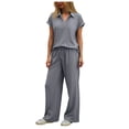 thumbnail image 1 of GEWSEY Two Piece Sets for Women Summer Outfits Lounge Sets V Neck Tops Wide Leg Pants Woman Vacation Travel Outfits (Purple, M), 1 of 9