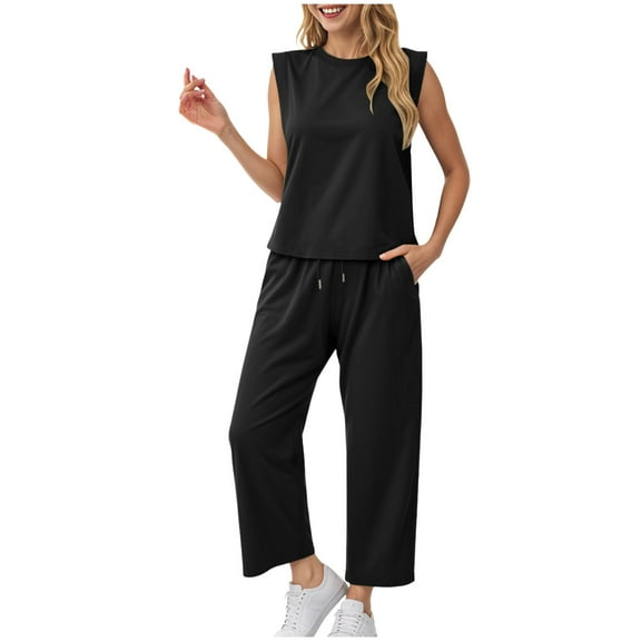 GEWSEY Two Piece Soft Sets for Women Summer Vacation Travel Outfits Business Casual Outfits Matching Sets Women Clothing (Black, S)
