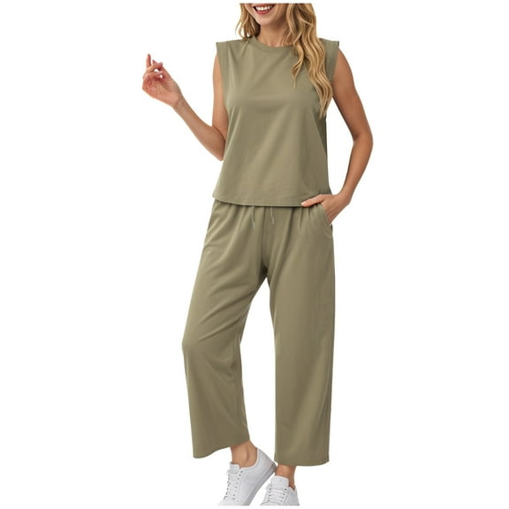 GEWSEY Two Piece Soft Sets for Women Summer Vacation Travel Outfits Business Casual Outfits Matching Sets Women Clothing (Khaki, L)