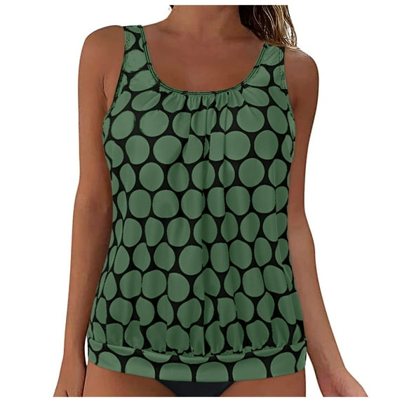 GEWSEY Two Piece Women's Tankini Swimsuits Blouson Swim Tank Top with Shorts Modest Bathing Suits Army Green, 3XL