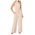 thumbnail image 1 of GEWSEY Two Piece sets for Women Halter Tank Backless Crop Tops Foldover Flare Pants Casual Matching Streetwear Outfits (Beige, S), 1 of 7