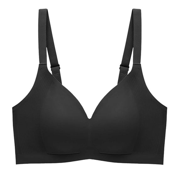 GEWSEY V Lace Wireless Jelly Bra Seamless Push Up Bras for Women No Underwire Full Coverage Comfortable Sleep Bralette (Black, M)