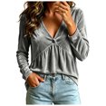 thumbnail image 1 of GEWSEY Velvet Tops for Women Dressy Casual V Neck Shirts Loose Fit Long Sleeve Vintage Velour Blouse Solid Holiday Party Outfits (Grey, 6XL), 1 of 7