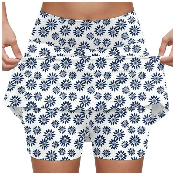 GEWSEY Versatile Skorts for Woman Plus Size Skort for Curvy Women Ladies Culottes Womens Skorts with Pockets Tummy Control (Light Blue, XXL)