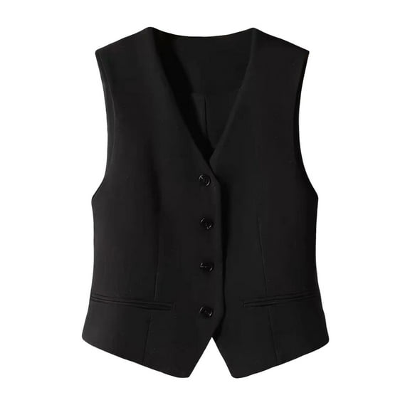 GEWSEY Vintage Lapel Collar Suit Vest Tops for Women V Neck Sleeveless Work Dressy Waistcoat Blazer with Pockets (Black, XXL)