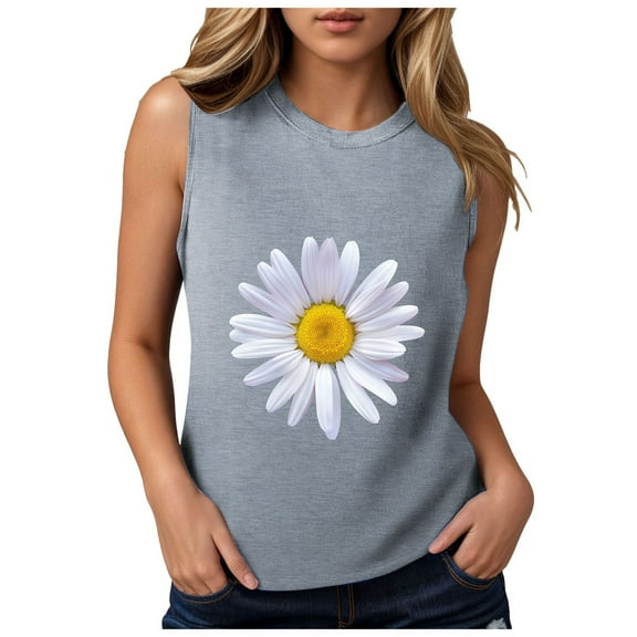 GEWSEY Vintage Mandala Graphic Tank Tops for Women Summer Beach Graphic Loose Tanks Vest USA Flag Vacation Racerback Tank Cami Light Gray, M