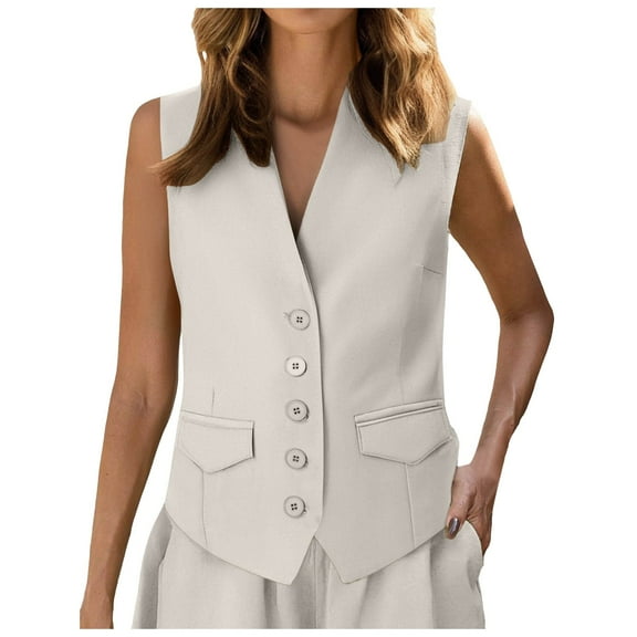 GEWSEY Waistcoat Vest for Women Fully Lined Button Down V Neck Formal Dressy Suit Vests with Pockets (White, S)
