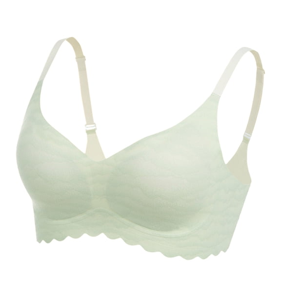 GEWSEY Wireless Bra for Women Full Coverage V Neck Push Up No Underwire Support Comfortable Everyday Bras (Light Green, M)
