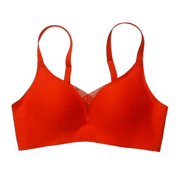 GEWSEY Wireless Bra for Women V Mesh Seamless No Underwire Comfortable Bralette Push Up Tshirt Supportive Everyday Bras (Red, XL)