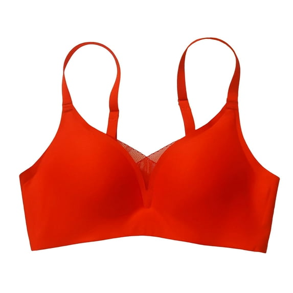 GEWSEY Wireless Bra for Women V Mesh Seamless No Underwire Comfortable Bralette Push Up Tshirt Supportive Everyday Bras (Red, XL)
