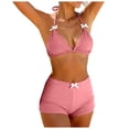 thumbnail image 1 of GEWSEY Women 2 Piece Bikini Shorts Set Y2k Halter String Triangle Bikini Top with Low Rise Swim Boyshorts Beachwear Watermelon Red for Size M, 1 of 9