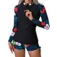 thumbnail image 1 of GEWSEY Women 2 Piece Long Sleeve Rash Guard with Built in Bra Swimsuits UPF 50+ Swim Shirt with Boyshort Bottom (Black1, L), 1 of 5