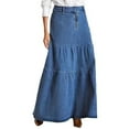 thumbnail image 1 of GEWSEY Women Casual Denim Maxi Skirt Elastic High Waist Tiered A Line Long Jean Skirt Y2k Western Patchwork 2025 (Blue, S), 1 of 6