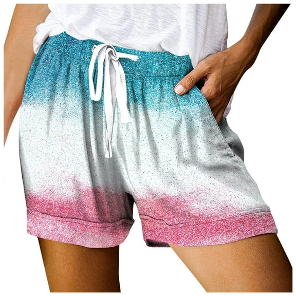 GEWSEY Women Casual Shorts Comfy Elastic Waist Drawstring Pocket Shorts Pants Blue, S