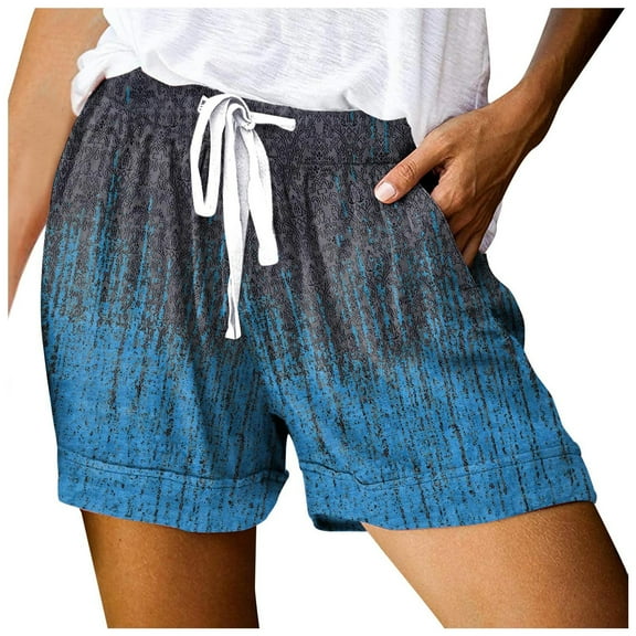GEWSEY Women Casual Shorts Comfy Elastic Waist Drawstring Pocket Shorts Pants Dark Blue, 2XL