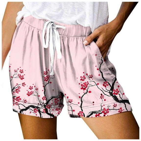 GEWSEY Women Casual Shorts Comfy Elastic Waist Drawstring Pocket Shorts Pants Pink, S