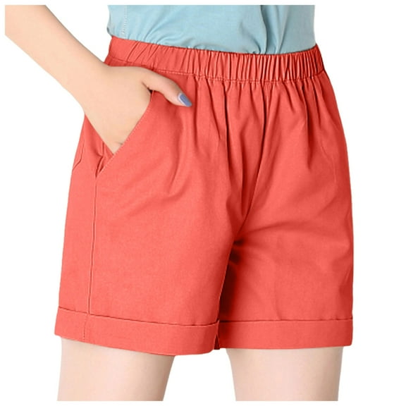 GEWSEY Women Casual Shorts Drawstring Comfy Elastic Waist Shorts Summer Pull On Short with Pockets(S-2XL) Red, M
