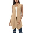 thumbnail image 1 of GEWSEY Women Casual Sleeveless Open Front Tunic Vest Long Cardigan Tops Coat (Khaki, L), 1 of 5