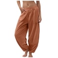 thumbnail image 1 of GEWSEY Women Cotton Pants Wide Leg Pants Casual Loose Baggy Elastic Waist Beach Palazzo Harem Pants (Orange, XL), 1 of 7