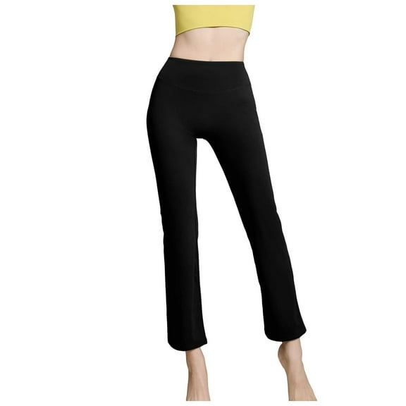 GEWSEY Women Fold Over Waist Cotton Stretch Flare Leg Boot Cut Yoga Pants Leggings (Black, XL)