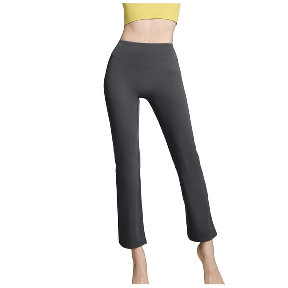 GEWSEY Women Fold Over Waist Cotton Stretch Flare Leg Boot Cut Yoga Pants Leggings (Dark Gray, L)