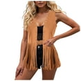 thumbnail image 1 of GEWSEY Women Fringe Vest Tops Vintage Western Classic Faux Suede Leather Open Front Sleeveless Cardigan 70s Cowboy Jacket (Brown, M), 1 of 7