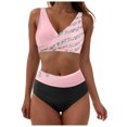 thumbnail image 1 of GEWSEY Women High Waisted Bikini Sets Tummy Control Swimsuits Color Block Two Piece Drawstring Bathing Suit (Pink, XXL), 1 of 9