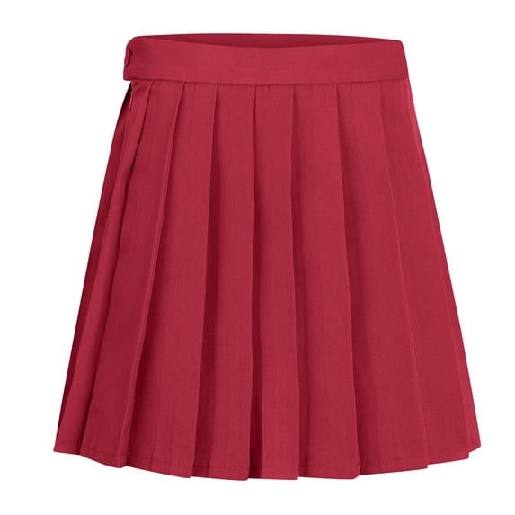 GEWSEY Women High-Waisted Pleated Mini Skirts Girls Skater Tennis School Skirt (Brick Red, XL)