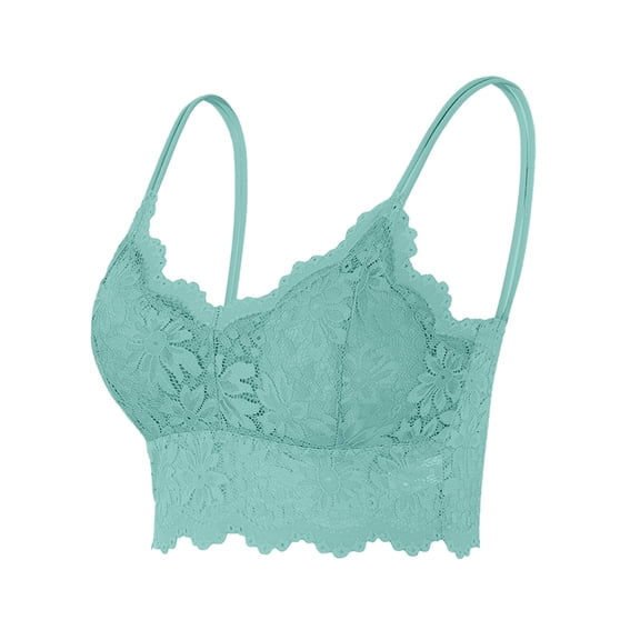 GEWSEY Women Lace Bra Sexy Seamless Breathable Comfortable Bralettes Wireless Bralette Strappy Padded Bandeau Bra Crop Top (Mint Green, 3XL)