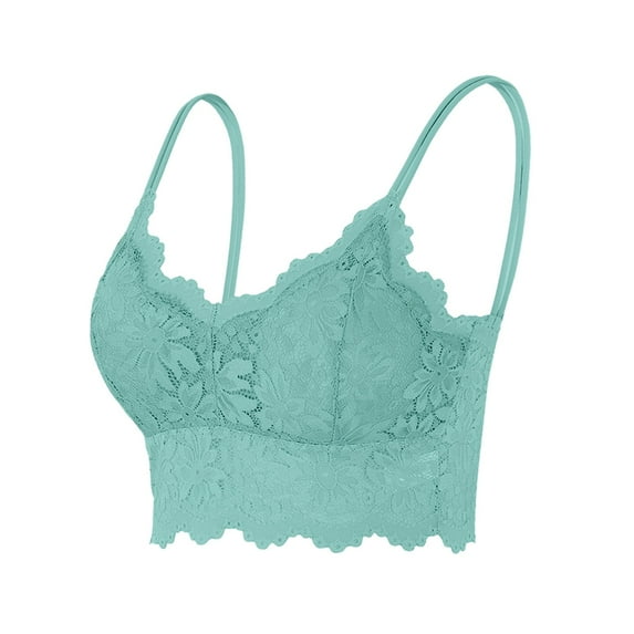 GEWSEY Women Lace Bra Sexy Seamless Breathable Comfortable Bralettes Wireless Bralette Strappy Padded Bandeau Bra Crop Top (Mint Green, XL)