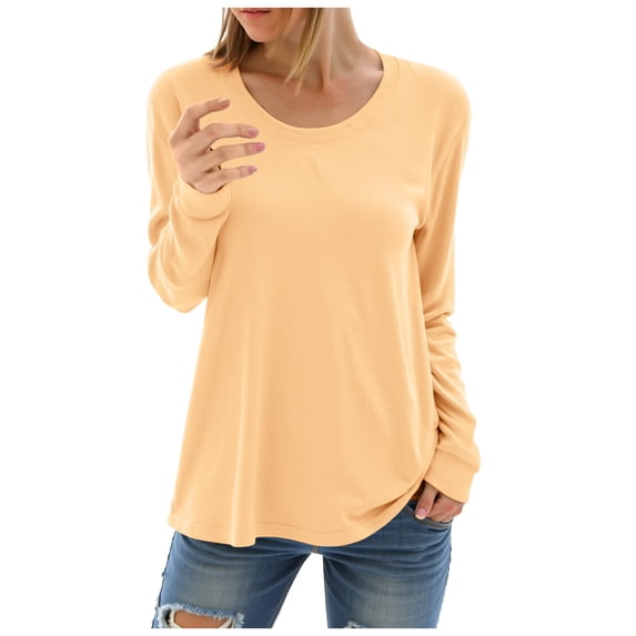 GEWSEY Women Long Sleeve Shirts Casual Fall Tees Crew Neck Basic Tunic Tops (Khaki, L)