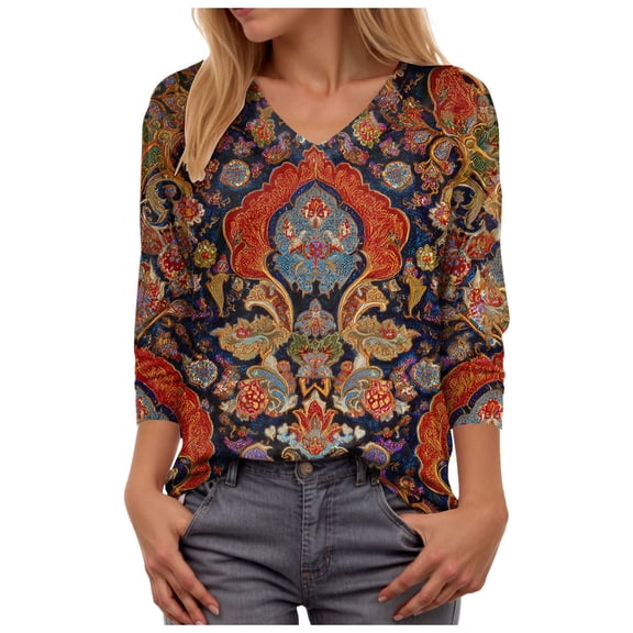 GEWSEY Women Long Sleeve Tops Dressy Casual V Neck Tshirts Basics Tee 2025 Fall Trendy Clothes (Brick Red, L)