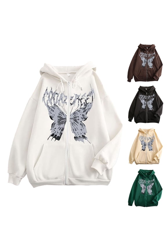 Women Men Y2K Zip Up Oversized Hoodie Skeleton Butterfly Gothic Emo Grunge Jacket Alt Graphic Baggy Dark Academia 90s (Green, 3XL)