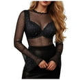 thumbnail image 1 of GEWSEY Women Mesh Tops Rhinestone Tops Long Bell Sleeve Blouses Glitter Shirts Sexy Clubwear Outfits S-XXL (Black, S), 1 of 9