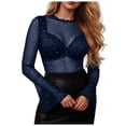 thumbnail image 1 of GEWSEY Women Mesh Tops Rhinestone Tops Long Bell Sleeve Blouses Glitter Shirts Sexy Clubwear Outfits S-XXL (Navy, M), 1 of 6