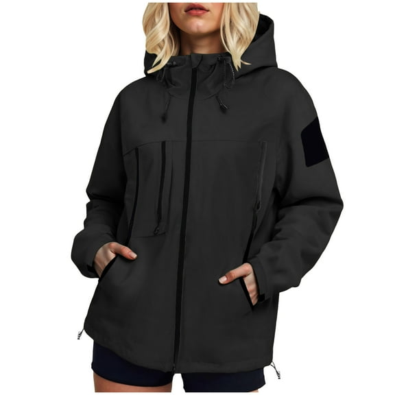 GEWSEY Women Military Anorak Jackets Lightweight Zip Up Utility Cargo Coats Casual Long Sleeve Snap Buttons Safari Outwear (Black, XXL)