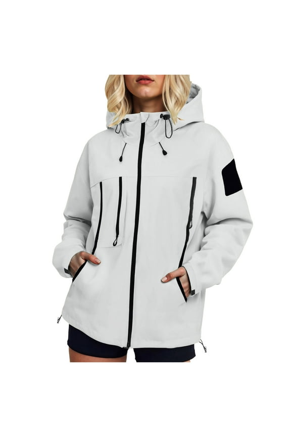Women Military Anorak Jackets Lightweight Zip Up Utility Cargo Coats Casual Long Sleeve Snap Buttons Safari Outwear (White, M)