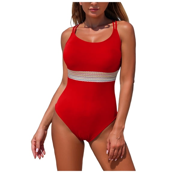 GEWSEY Women One Piece Tummy Control Swimsuit Crisscross Backless Bathing Suit (Red, XXL)