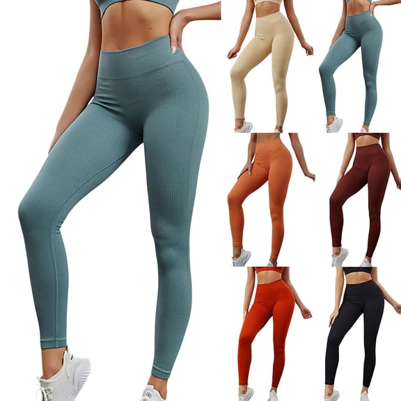 GEWSEY Women Ribbed Seamless Leggings High Waisted Workout Gym Yoga Pants (Red, M)