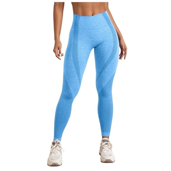GEWSEY Women Seamless Leggings Smile Contour High Waist Workout Gym Yoga Pants (Blue, S)